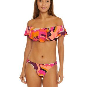 NWT Trina Turk FAN FAIRE OFF THE SHOULDER RUFFLE BANDEAU TOP+ RING HIPSTE BOTTOM